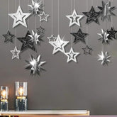 Glitter Black Silver Party Decorations Star Garlands Starry Night Streamers Hanging Stars Birthday Twinkle Little Star Moon Decorations Graduation Halloween Wedding Bridal Ramadan Nye