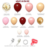 Burgundy Pink Balloons Garland Arch Kit Maroon Rose Gold Champagne Gold Confetti Metallic Balloons For Women Birthday Bridal Baby Shower Wedding Wine Party Decorations With 4 Tools