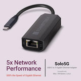 Solo5G USB-C to 5 Gigabit Ethernet Adapter RJ45 Supports 5Gbs, 2.5Gbps, 1Gbps, and 100Mbps, Plug-and-Play. Compatible with USB-C or Thunderbolt Port,
