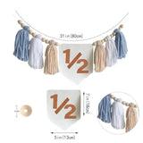 Blue Handmade 1/2 High Chair Banner With Cone Birthday Hat For Half Way To One Baby Boy 6 Months Half Birthday Decorations