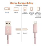 3FT MFi Certified USB A to Lightning Cable Nylon Braided Fast Charging Rose Gold