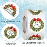 500 Pcs 1.5 Inch Happy Holidays Stickers Merry Christmas Stickers Roll For Envelopes,Gift Packing,Cards,Party Supplies (Christmas Wreath 2)