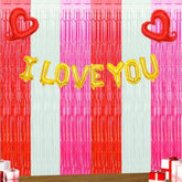 Valentine'S Day Foil Curtain, Valentine'S Day Party Decorations Red Pink White Tinsel Material Curtain Photo Streamer Backdrop I Love You Balloons For Valentines Day Decor Birthday Wedding(3 Pack)