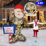 6 Ft Christmas Inflatable Santa Claus Wearing Camouflage, Led Lighted Christmas Blow Ups Xmas Yard Outdoor Decorations F