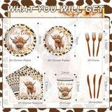 120Pcs Boho Highland Cow Party Supplies For Boys Girls Holy Cow Highland Themed Baby Shower Birthday Party Decorations Tableware Set Plates Napkins Cups Set For 20 Guests