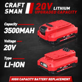 2-Pack 3.5Ah Battery and Charger Set for Craftsman 20V V20 Lithium Tools