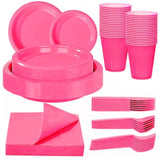210Pcs Hot Pink Plates, Disposable Dinnerware Set, Including Hot Pink Plastic Plates, 12Oz Cups, Plastic Cutlery And Napkins Serve 30 Guests, Plastic Plates For Party And Valentine,Galentines