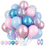 60 Pcs Macaron Pink & Blue Balloons, Metallic Baby Shower, Gender Reveal Decor