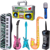Inflatable Rock Star Toy Set, 7 Pack Inflatable Boom Box Mobile Phone Guitar Bass Party Props For 80'S 90'S Party Decorations, Rock And Roll Party Favors Supplies, Christmas Birthday Party Gifts.