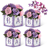 Purple Butterfly Floral Baby Shower Box Decorations - 4 Centerpiece Decor Boxes