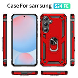 For Samsung Galaxy S24 Fe Case: With Screen Protector - Military Grade Protective Cases With Finger Ring Holder Kickstand For Samsung S24 Fe(Red)