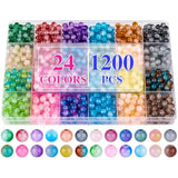 1200PCS 6mm Glass Beads Kit, 24 Colors for Jewelry Making & DIY Crafts