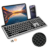 X9 Wireless Keyboard With Phone Holder - Full Size Bluetooth Keyboard With Number Pad, Backlit Wireless Keyboard, Multi-Device For Ipad, Tablet, Pc, Mac, Iphone, Android - Gray