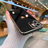 Compatible With Iphone 12 Case For Women Girl Cute Love-Heart Luxury Bling Plating Soft Back Cover Raised Full Camera Protection Bumper Silicone Shockproof Phone Case For Iphone 12, Black