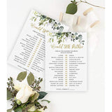 Bridal Shower Games – Would She Rather Game With Fun Bride-To-Be Trivia, Wedding Shower Activity, Botanical Eucalyptus Theme, 50 Guests