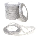 10Rolls 250Yards/228Meters 1/4 Inch Wide Sparkle Silver Organza Ribbon