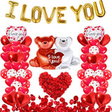 55 Pack Valentine'S Day Balloons With 1000 Pcs Silk Rose Petals - I Love You Balloons, Heart Balloons, Love-Bear Balloon For Anniversary Valentine Day, Romantic Decorations Special Night For Bedroom