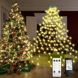 Christmas Tree Lights With Ring,8.2Ft 16 Line 448 Led Green Wire Fairy Waterfall String Lights Plug In,Icicle Twinkle Li