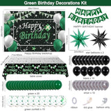 Green And Black Birthday Decorations For Men Women, Black And Green Party Decorations For Boys Girls Happy Birthday Banner Backdrop With Confetti Star Balloons Arch Tablecloth Bday Party Supplies