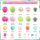 158Pcs Tropical Balloon Arch Garland Kit, Hawaiian Luau Aloha Flamingo Party Decorations Olive Green Hot Pink Orange Rose Gold Confetti Balloons Palm Leaves Birthday Baby Shower Summer Beach Supplies
