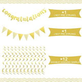 Pre-Strung Glitter Congratulations Banner Triangle Flag Banner With 12 Pieces Hanging Swirls For Wedding Retirement Graduation Anniversary Party Decorations(Gold)