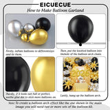 Black and Gold Silver Balloons Garland Arch Kit - Different Size Balloons Gold Fringe Curtain Backdrop for Graduation Birthday Anniversary New Years Theme Party Decorations