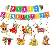 Mexican Birthday Party Decorations - 10Pcs Mexican Party Decorations Feliz Cumpleaños Banner Hanging Swirls Decoration Fiesta Themed Día De Los Muertos Cinco De Mayo Birthday Decor Supplies
