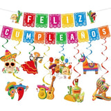 Mexican Birthday Party Decorations - 10Pcs Mexican Party Decorations Feliz Cumpleaños Banner Hanging Swirls Decoration Fiesta Themed Día De Los Muertos Cinco De Mayo Birthday Decor Supplies
