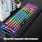 S108 Typewriter Keyboard, Retro Mechanical Gaming Keyboard Wired 108 Keys With Rgb Backlit Sidelight, Detachable Wrist Rest, Round Keycaps Blue Switches - Black