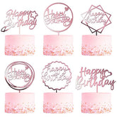 6-Pack Rose Gold Birthday Cake Topper Set, Double-Sided Glitter, Acrylic Happy Birthday Sign Cake Toppers/Cupcake Toppers, Party Decorations Supplies For Girls And Mom.