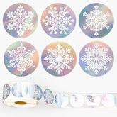 1000Pcs Christmas Snowflake Stickers Roll Holographic Winter Silver Laser Seal Stickers Xmas Waterproof Self-Adhesive Decals For Envelope Journal Decor Party Supplies