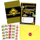 30 Pack Construction Party Invitations Construction Zone Birthday Invites With Yellow Envelopes And Stickers For Boy Kids Construction Dump Trucks Party Decoration Supplies