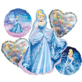 Cinderella Birthday Party 5pc Foil Balloons Bouquet Decorations