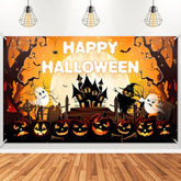 Happy Halloween Banner Orange Black Spooky Pumpkin Party Decorations Backdrop 6x3.6ft