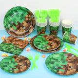 100 Pcs Pixel Gaming Party Supplies Set - Including Plates, Cups, Napkins And Forks For 20 Guests, Pixel Themed Birthday Party Decoration