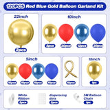 Red Blue Gold Balloon Garland Kit, 120Pcs Royal Blue Red Arch Kit With Gold 4D Foil Balloon Long Balloons Different Sizes For Video Theme Birthday Baby Shower Party Graduation Game Bachelorette Decor