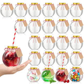 24 Pcs Fish Bowl Ornament Cups Plastic Patron Bottles With Lids And Straws Spherical Bulb Cups 10 Oz Clear Mini Drink Bowl For Candy Christmas Carnival Party Gift Decorations