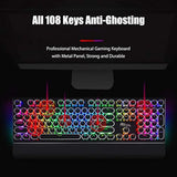 S108 Typewriter Keyboard, Retro Mechanical Gaming Keyboard Wired 108 Keys With Rgb Backlit Sidelight, Detachable Wrist Rest, Round Keycaps Blue Switches - Black