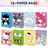Kitty Birthday Party Supplies, 16Pcs Party Goodie Gift Bags, Including 8 Patterns Double Sided Printed Ideal For Kawaii Birthday Party Decorations
