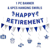 Retirement Party Decorations For Men Women, Blue Silver Happy Retirement Banner Balloons Cake Topper Hanging Swirls Kit, Blue Retired Sash For Coworker, Office Retired Party Supplies