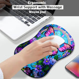 Colourful Butterfly Ergonomic Mouse Pad Wrist Support, Non-Slip Soft Wrist Rest With Massage Computer Keboard And Pc Mousepad For Office And Gaming(Wrist29)