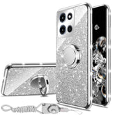 For Motorola Moto G Stylus 5G 2025 Phone Case (6.7-Inch) With Ring Stand Lanyard Girls Women Men Cute Glitter Soft Tpu Shockproof Protection Cover - Silver