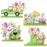 4 Pcs Hello Spring Table Decorations Spring Easter Table Centerpieces Hello Sunshine Wooden Signs Decorations For Home Wooden Party Ornament Farmhouse Easter Rustic(Cute Style)