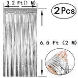 Black Silver Foil Fringe Curtain 4Pc Party Photo Booth Backdrop Decoration