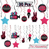 Tic Tok Music Party Decoration Kit - 30 Pcs Foil Ceiling Hanging Swirls Streamers Perfect For Music Happy Birthday Party Gift Decorations Sign.