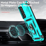 Samsung Galaxy S25 FE Heavy Duty Shockproof Full Body Protective Phone Case with Built-in Slide Camera Lens Cover, Finger Ring Holder Kickstand, and HD Screen Protector, Teal Color