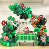 148Pcs Football Balloon Garland Arch Kit, Green Black Brown White Balloons With Foil Footballs, Mylar Stars, Tablecloth, Game Time Banner For Birthday,Super Bowl, Sports Party Decorations