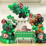 148Pcs Football Balloon Garland Arch Kit, Green Black Brown White Balloons With Foil Footballs, Mylar Stars, Tablecloth, Game Time Banner For Birthday,Super Bowl, Sports Party Decorations