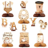 12 Pieces Coffee Baby Shower Party Honeycomb Centerpieces Coffee Latte Centerpieces Baby Is Brewing Honeycomb Party Decorations 3D Photo Prop For Gender Reveal Party