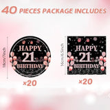 21St Birthday Decorations For Girls Rose Gold Happy 21 Aged Birth Supplies For Her Including 20 Plates 20 Napkins 21 Year Old Girl Birthday Party Tableware For Sweet Teenager